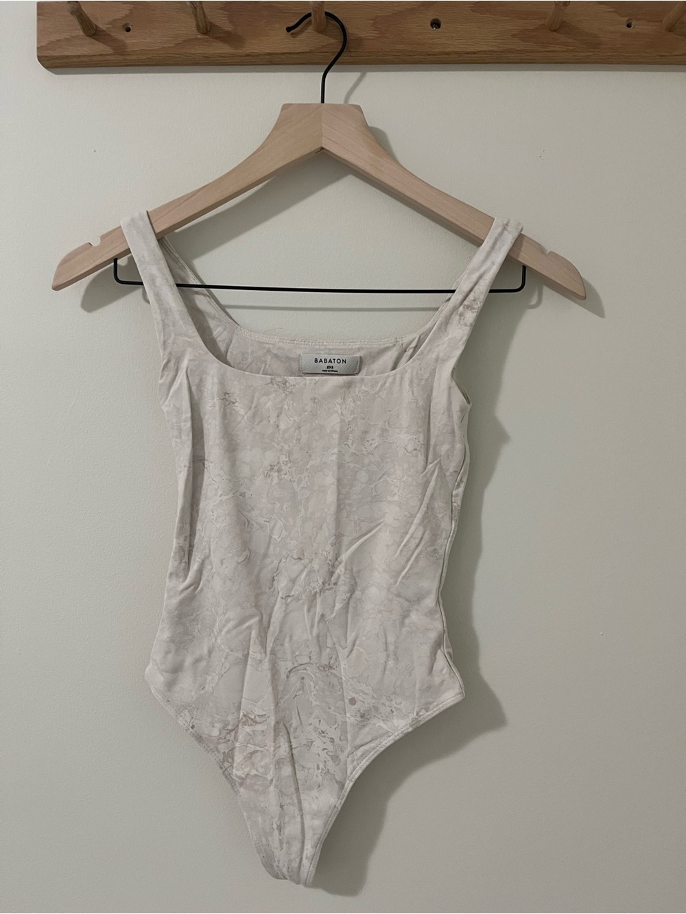 Babaton Cream Lace-Texture Square Neck Bodysuit